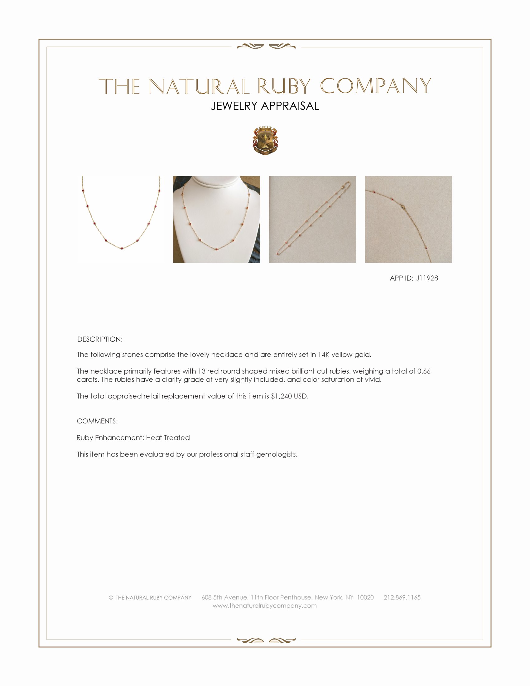 0.66 Ct. Ruby Bezel Necklace, 14K Yellow Gold