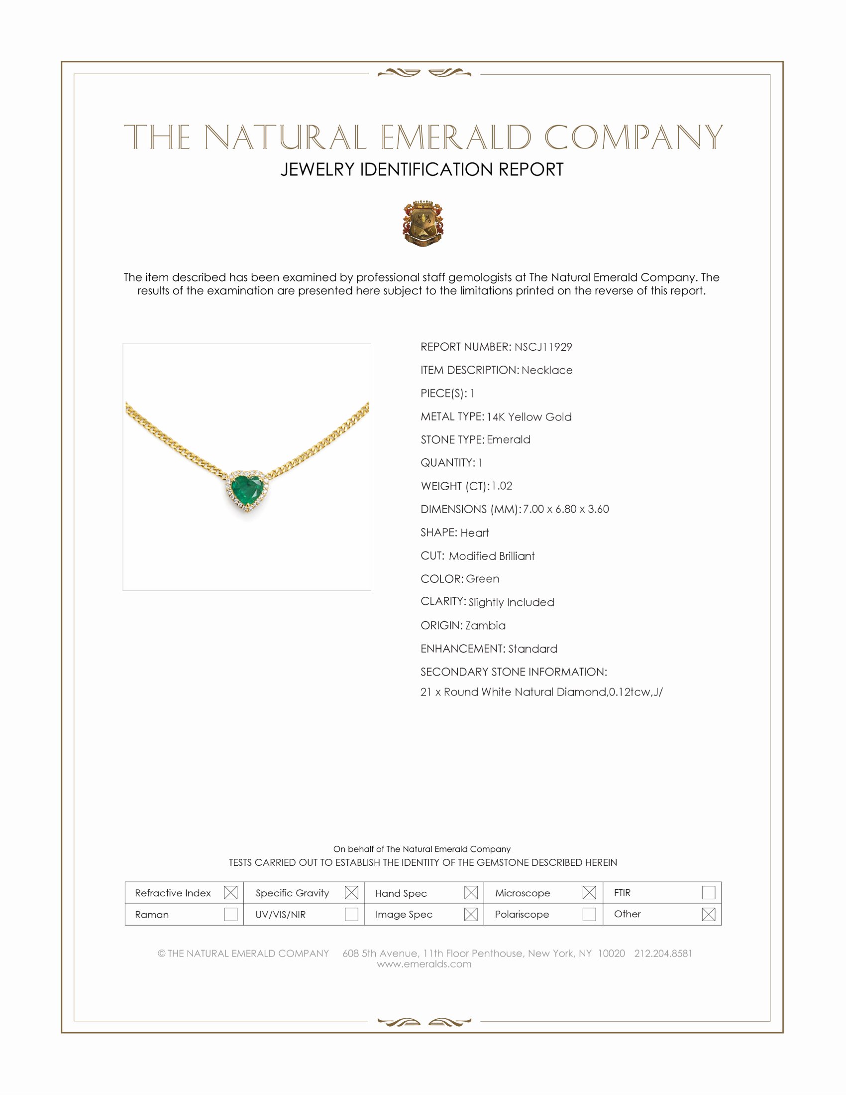 1.02 Ct. Emerald and Natural Diamond Halo Necklace, 14K Yellow Gold
