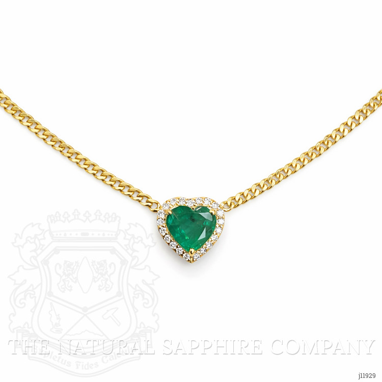 1.02 Ct. Emerald and Natural Diamond Halo Necklace, 14K Yellow Gold