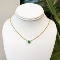 1.02 Ct. Emerald and Natural Diamond Halo Necklace, 14K Yellow Gold Image