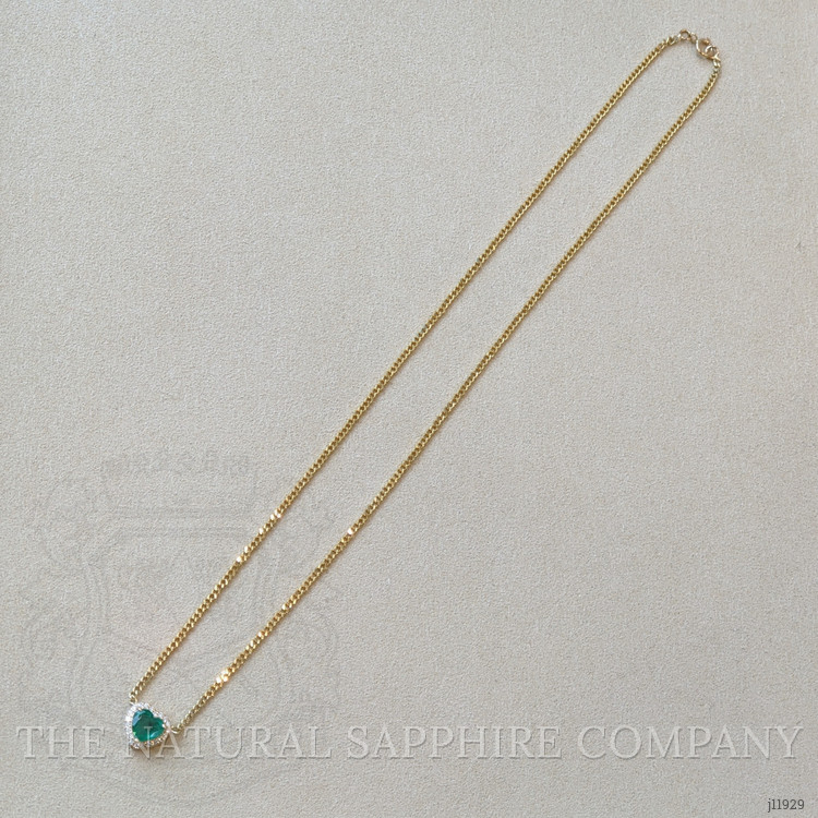 1.02 Ct. Emerald and Natural Diamond Halo Necklace, 14K Yellow Gold