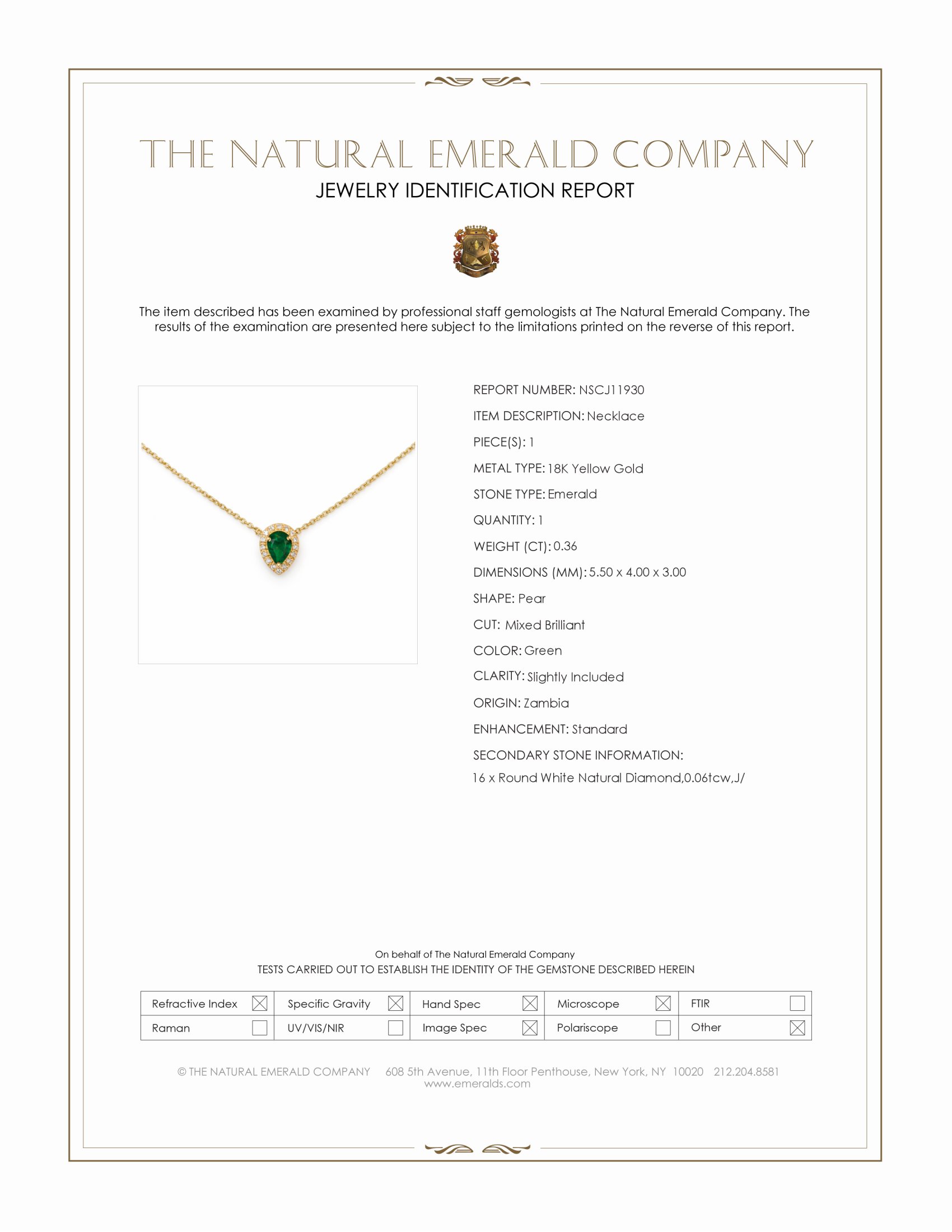 0.36 Ct. Emerald and Natural Diamond Halo Necklace, 18K Yellow Gold