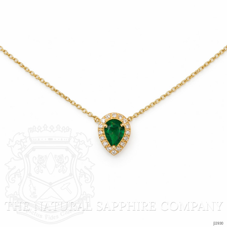 0.36 Ct. Emerald and Natural Diamond Halo Necklace, 18K Yellow Gold