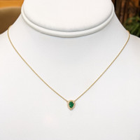 0.36 Ct. Emerald and Natural Diamond Halo Necklace, 18K Yellow Gold Image