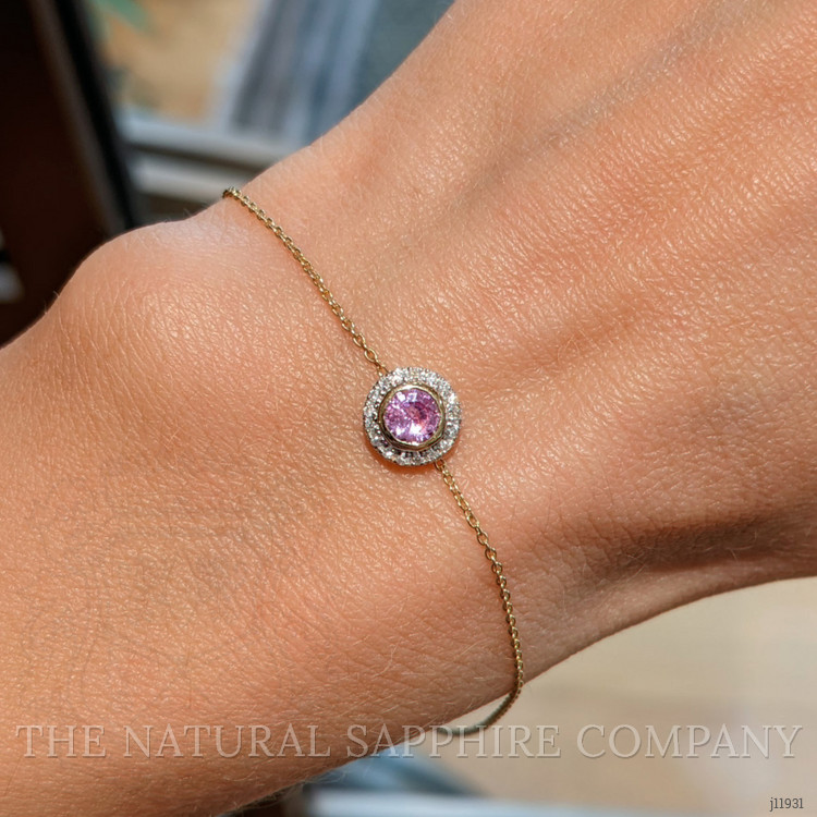 0.45 Ct.Tw. Pink Sapphire and Natural Diamond Halo Bracelet, 18K Yellow Gold