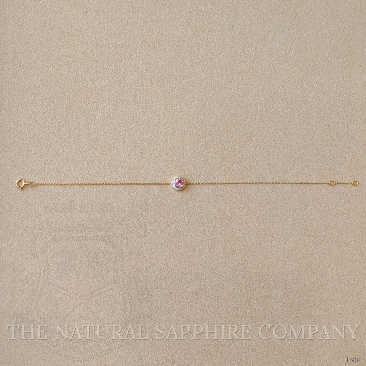 0.45 Ct.Tw. Pink Sapphire and Natural Diamond Halo Bracelet, 18K Yellow Gold