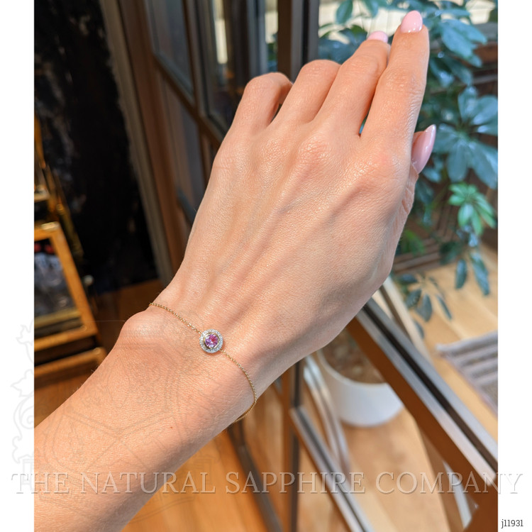 0.45 Ct.Tw. Pink Sapphire and Natural Diamond Halo Bracelet, 18K Yellow Gold