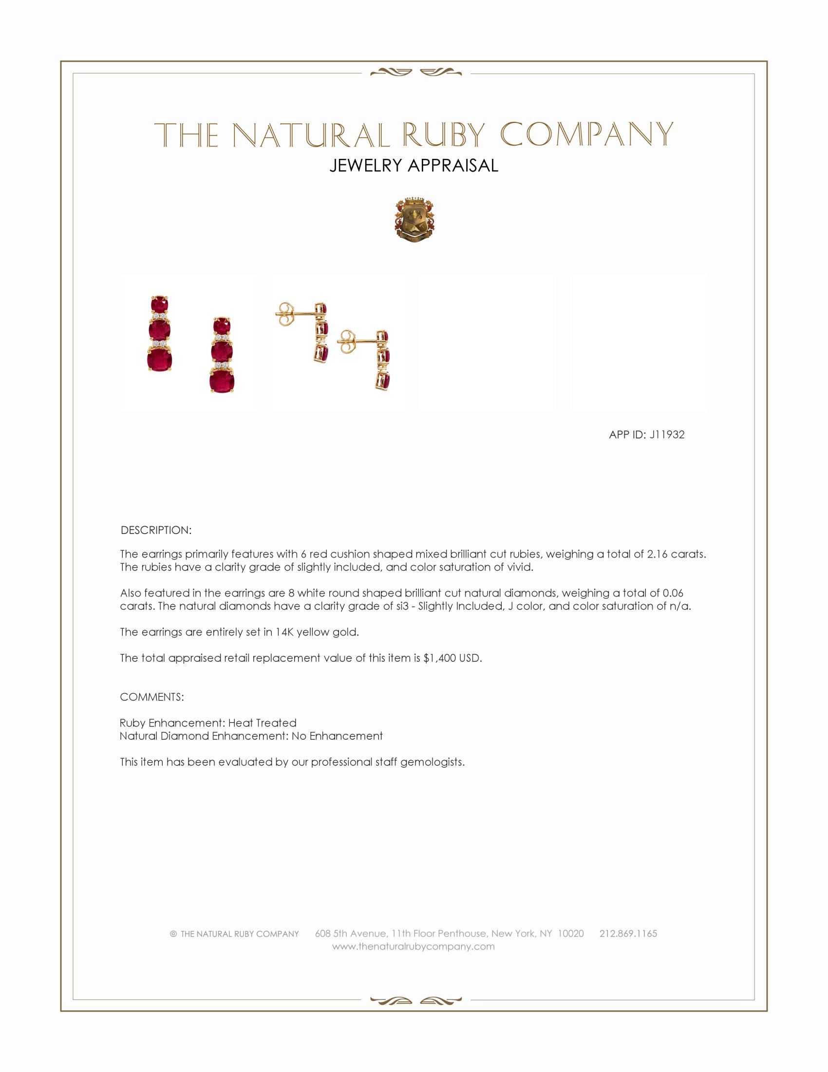 2.16 Ct.Tw. Ruby and Natural Diamond Pave Earrings, 14K Yellow Gold