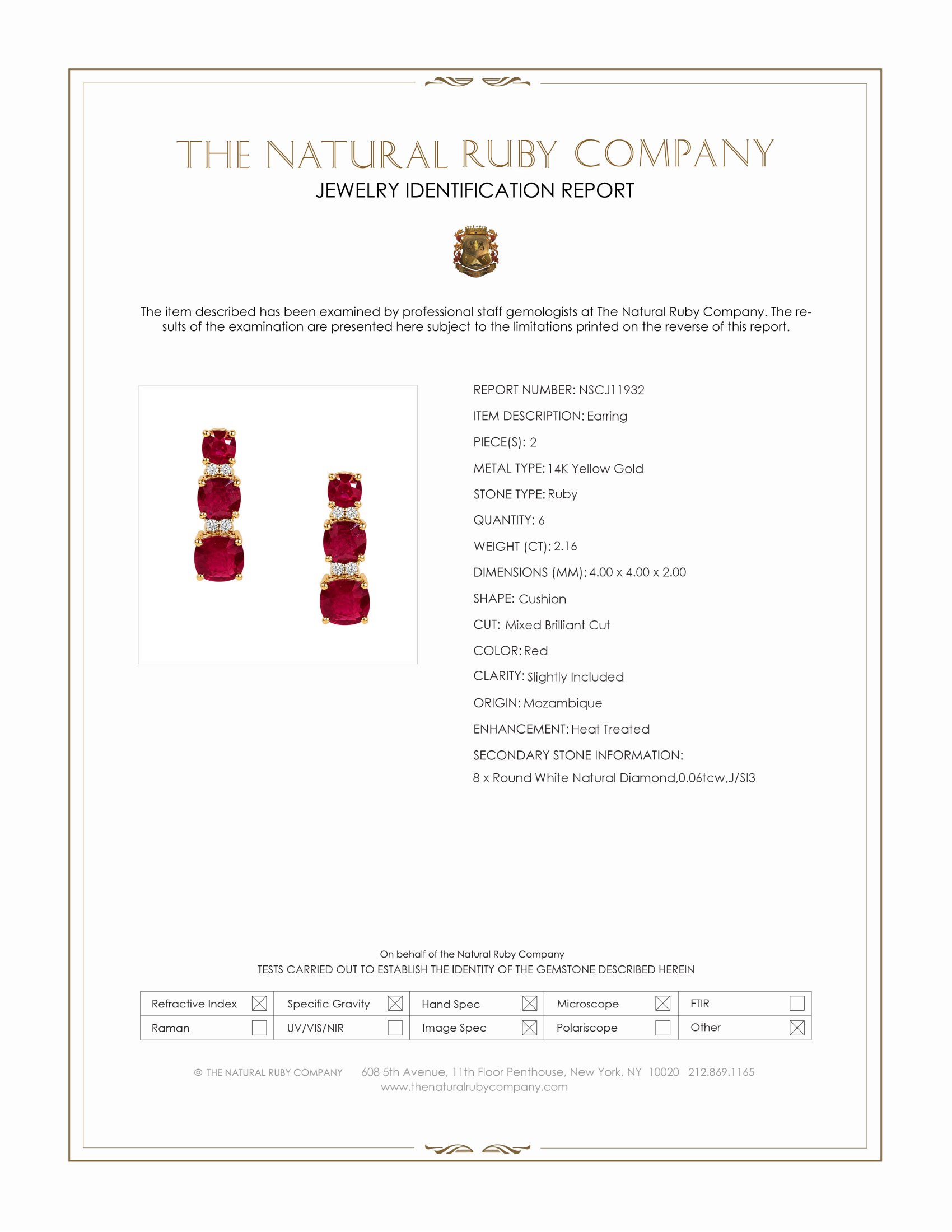2.16 Ct.Tw. Ruby and Natural Diamond Pave Earrings, 14K Yellow Gold