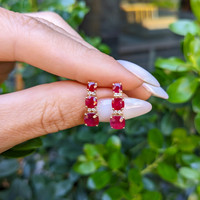 2.16 Ct.Tw.Total Carat Weight Ruby and Natural Diamond Pave Earrings, 14K Yellow Gold Life Style