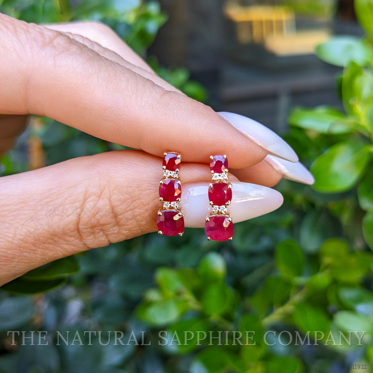2.16 Ct.Tw. Ruby and Natural Diamond Pave Earrings, 14K Yellow Gold