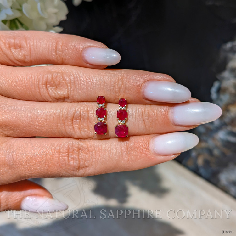 2.16 Ct.Tw. Ruby and Natural Diamond Pave Earrings, 14K Yellow Gold