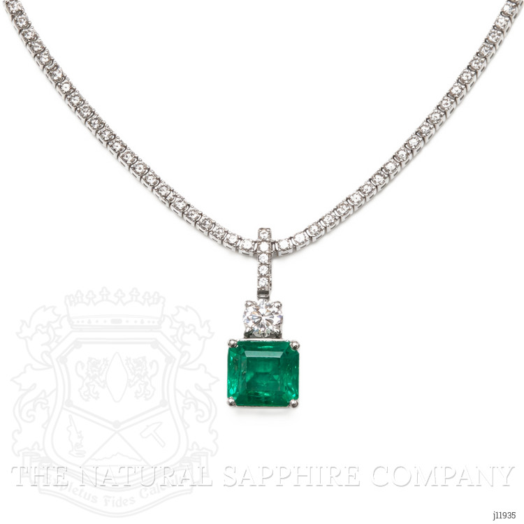 3.76 Ct. Emerald and Natural Diamond Pave Pendant, 14K White Gold