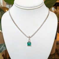 3.76 Ct. Emerald and Natural Diamond Pave Pendant, 14K White Gold Image