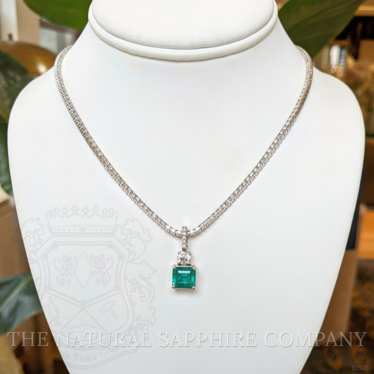 3.76 Ct. Emerald and Natural Diamond Pave Pendant, 14K White Gold