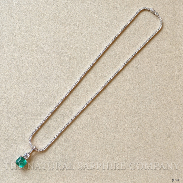 3.76 Ct. Emerald and Natural Diamond Pave Pendant, 14K White Gold