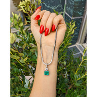 3.76 Ct. Emerald and Natural Diamond Pave Pendant, 14K White Gold Life Style