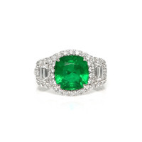 3.14 Ct. Emerald and Yellow Natural Diamond Three Stone Ring, 14K White Gold Video