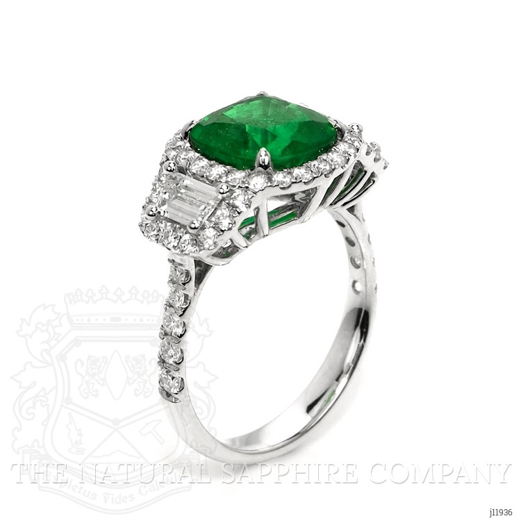 3.14 Ct. Emerald and Yellow Natural Diamond Three Stone Ring, 14K White Gold