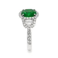 3.14 Ct. Emerald and Yellow Natural Diamond Three Stone Ring, 14K White Gold Image
