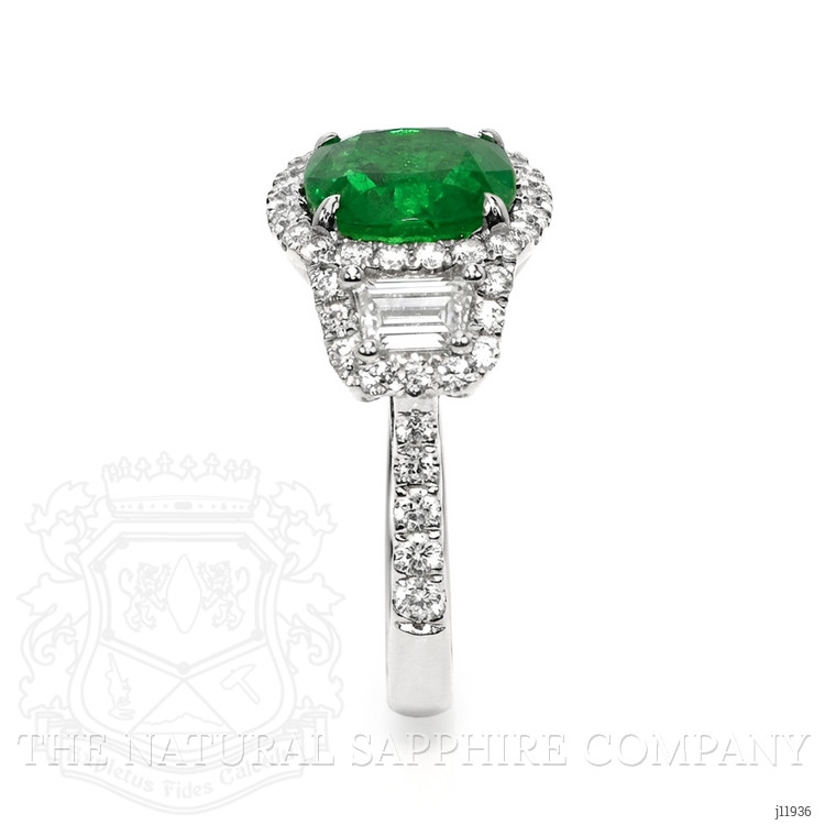 3.14 Ct. Emerald and Yellow Natural Diamond Three Stone Ring, 14K White Gold