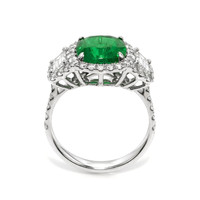 3.14 Ct. Emerald and Yellow Natural Diamond Three Stone Ring, 14K White Gold Image