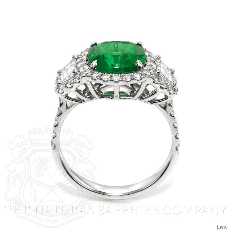 3.14 Ct. Emerald and Yellow Natural Diamond Three Stone Ring, 14K White Gold