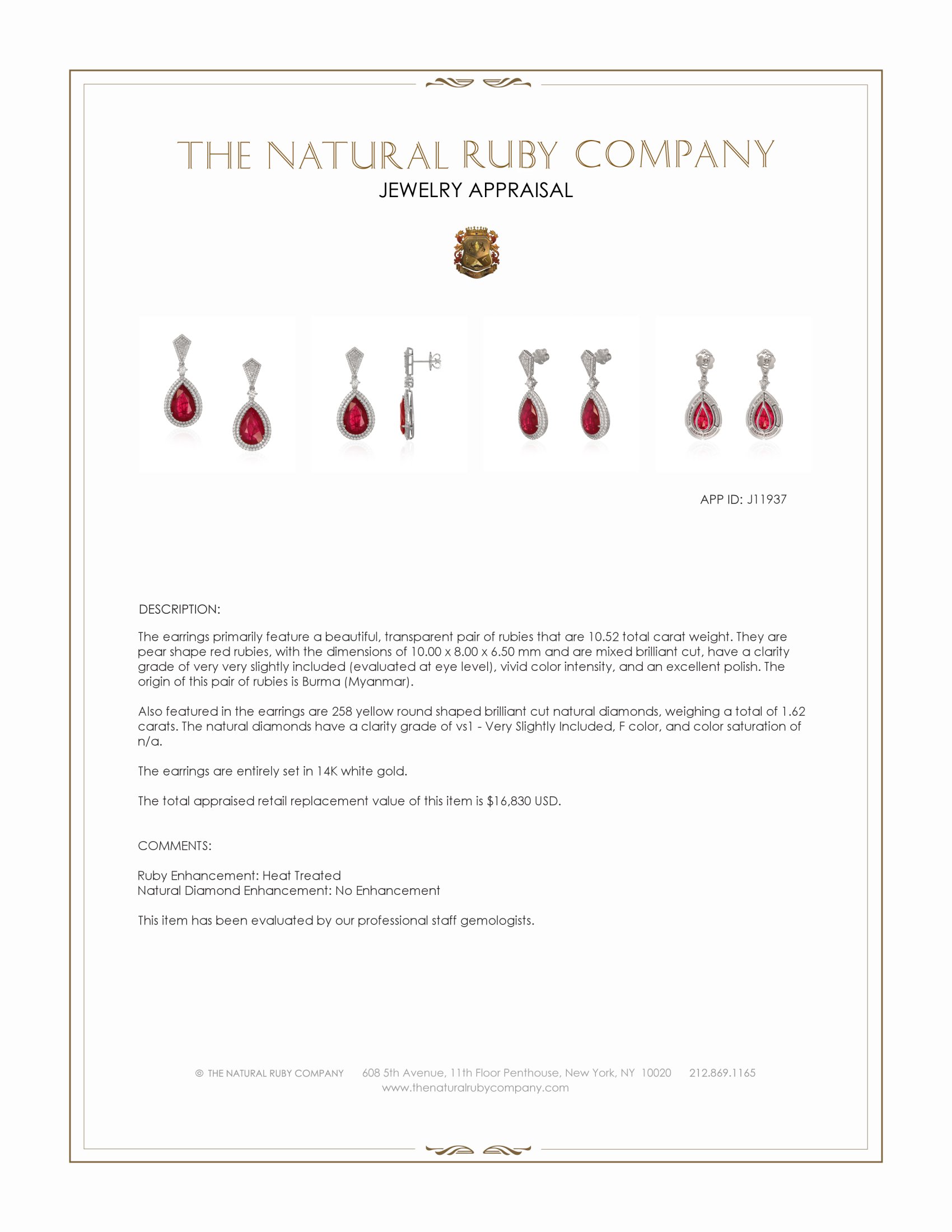 10.52 Ct.Tw. Ruby and Yellow Natural Diamond Pave Earrings, 14K White Gold