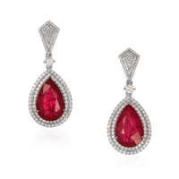 10.52&nbsp;Ct.Tw.Total Carat Weight Ruby and Yellow Natural Diamond Pave Earrings, 14K White Gold Video