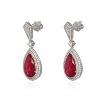 10.52&nbsp;Ct.Tw.Total Carat Weight Ruby and Yellow Natural Diamond Pave Earrings, 14K White Gold Image