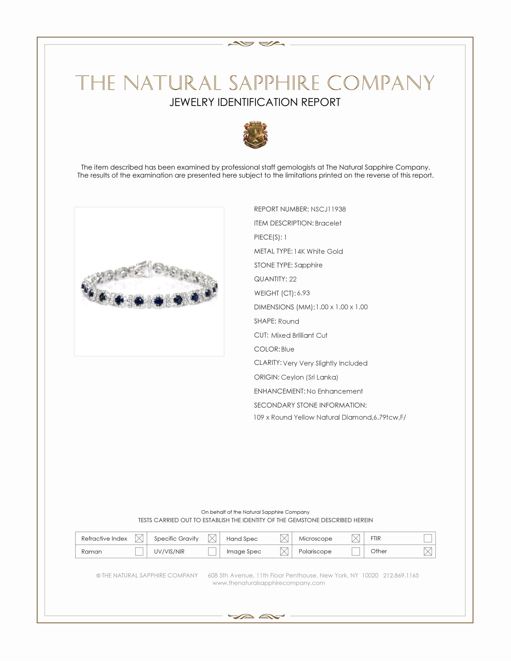 6.93 Ct.Tw. Blue Sapphire and Yellow Natural Diamond Pave Bracelet, 14K White Gold