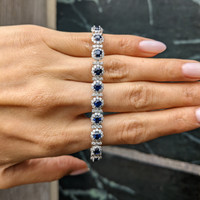 6.93&nbsp;Ct.Tw.Total Carat Weight Blue Sapphire and Yellow Natural Diamond Pave Bracelet, 14K White Gold Life Style