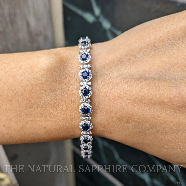 6.93 Ct.Tw. Blue Sapphire and Yellow Natural Diamond Pave Bracelet, 14K White Gold