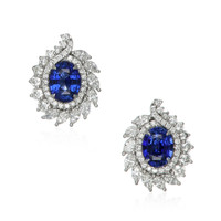 4.09&nbsp;Ct.Tw.Total Carat Weight Blue Sapphire and Yellow Natural Diamond Studs Earrings, 14K White Gold Video