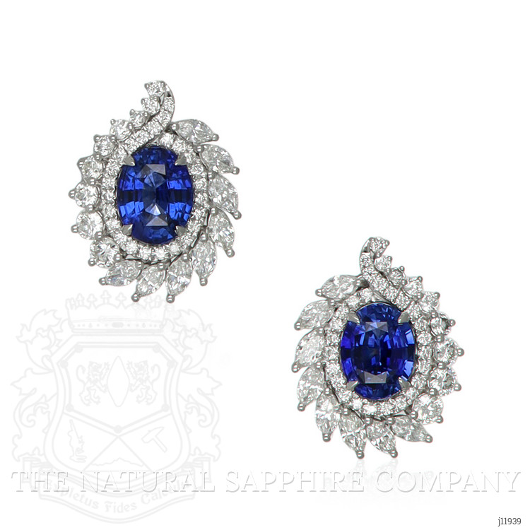 4.09 Ct.Tw. Blue Sapphire and Yellow Natural Diamond Studs Earrings, 14K White Gold