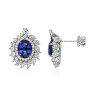 4.09&nbsp;Ct.Tw.Total Carat Weight Blue Sapphire and Yellow Natural Diamond Studs Earrings, 14K White Gold Image