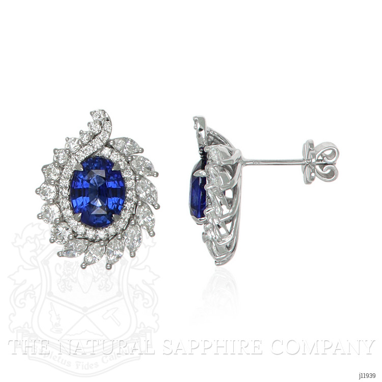 4.09 Ct.Tw. Blue Sapphire and Yellow Natural Diamond Studs Earrings, 14K White Gold