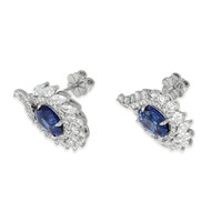 4.09&nbsp;Ct.Tw.Total Carat Weight Blue Sapphire and Yellow Natural Diamond Studs Earrings, 14K White Gold Image