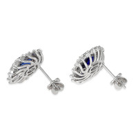 4.09&nbsp;Ct.Tw.Total Carat Weight Blue Sapphire and Yellow Natural Diamond Studs Earrings, 14K White Gold Image