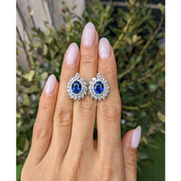 4.09&nbsp;Ct.Tw.Total Carat Weight Blue Sapphire and Yellow Natural Diamond Studs Earrings, 14K White Gold Life Style