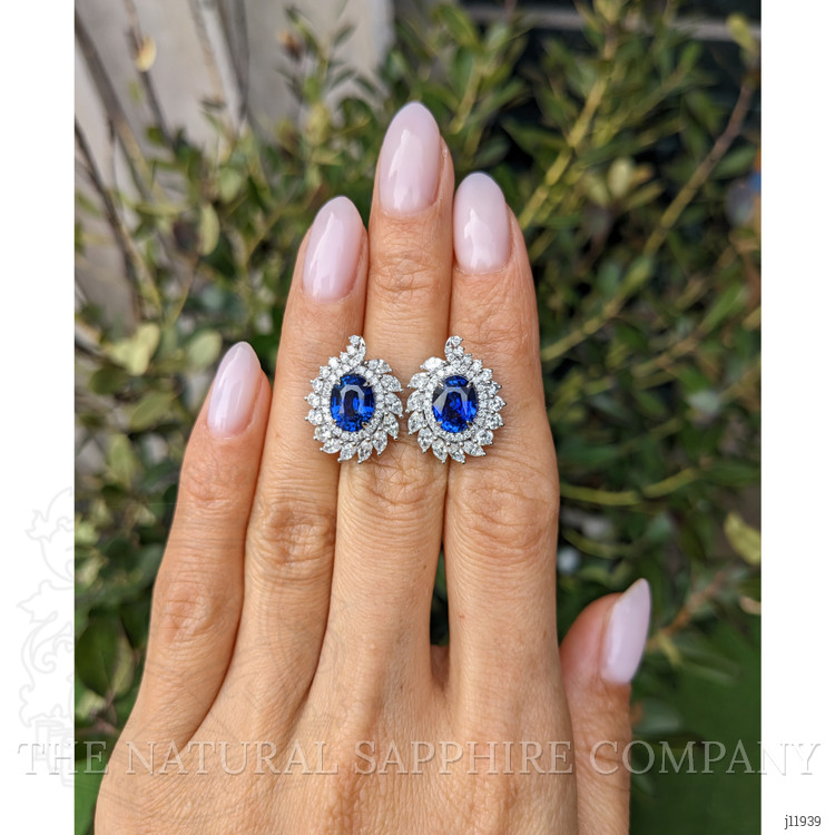 4.09 Ct.Tw. Blue Sapphire and Yellow Natural Diamond Studs Earrings, 14K White Gold