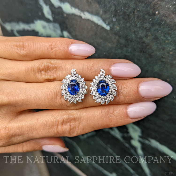 4.09 Ct.Tw. Blue Sapphire and Yellow Natural Diamond Studs Earrings, 14K White Gold