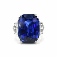 27.61 Ct. Blue Sapphire and Natural Diamond Solitaire Ring, Platinum 950 Video