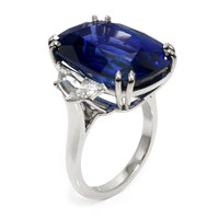 27.61 Ct. Blue Sapphire and Natural Diamond Solitaire Ring, Platinum 950 Image