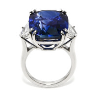 27.61 Ct. Blue Sapphire and Natural Diamond Solitaire Ring, Platinum 950 Image