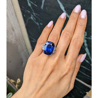 27.61 Ct. Blue Sapphire and Natural Diamond Solitaire Ring, Platinum 950 Life Style