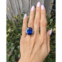 27.61 Ct. Blue Sapphire and Natural Diamond Solitaire Ring, Platinum 950 Life Style