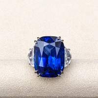 27.61 Ct. Blue Sapphire and Natural Diamond Solitaire Ring, Platinum 950 Life Style