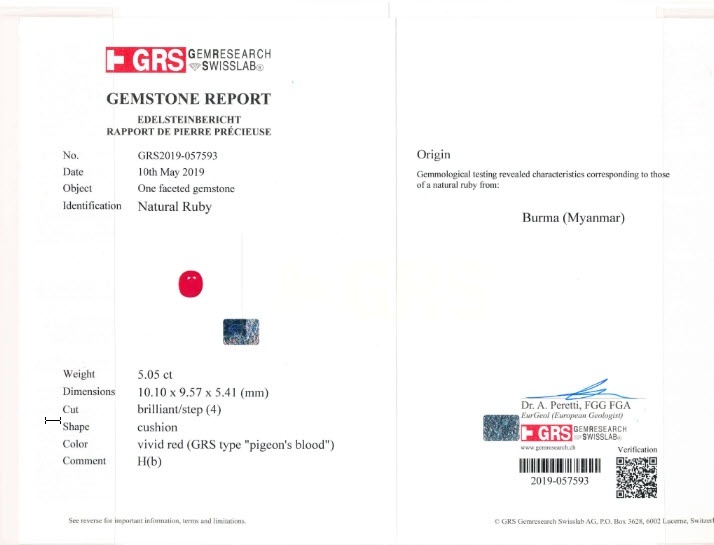 5.05 Ct. Ruby and Natural Diamond Three Stone Ring, 18K White & Yellow