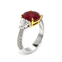 5.05 Ct. Ruby and Natural Diamond Three Stone Ring, 18K White & Yellow Image